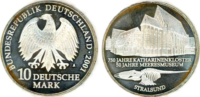 Zehn DM-Münze zum Jubiläum des Katharinenklosters in Stralsund