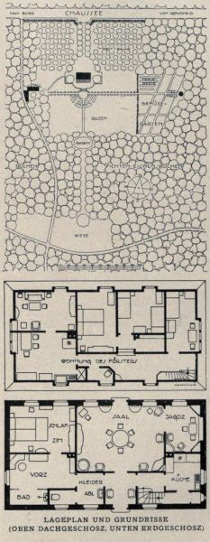 002 Remscheid-Ehringhausen - Jagdschlösschen W. A. Hasenclever – Lageplan und Grundrisse – Arch. F. W. Hoeffgen-Lennep