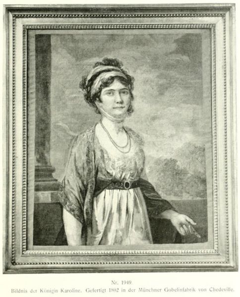1949. Bildnis der Königin Karoline. Gefertigt 1802 in der Münchner Gobelinfabrik von Chedeville