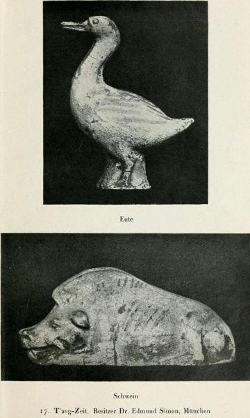 017. a) Ente, b) Schwein. Tang-Zeit. 