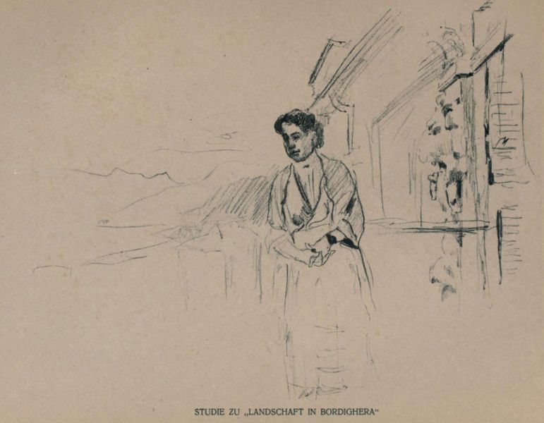 Frau vor einer Villa: Studie zu einer „Landschaft in Bordighera“