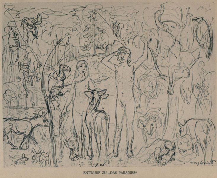 „Das Paradies“, Entwurf zu einem radierten Zyklus „Die ersten Menschen“ 1905