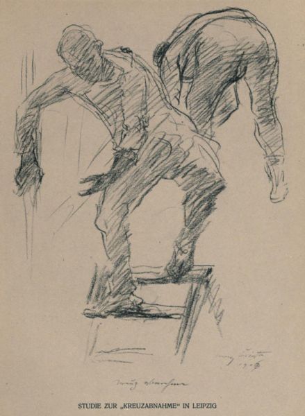 Zwei Männer: Studie zur „Kreuzabnahme“ im Museum zu Leipzig 1906/7 