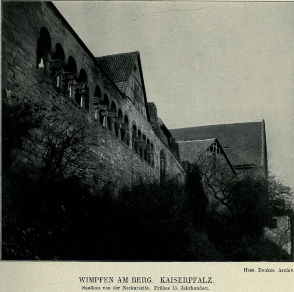 000 Wimpfen Am Berg. Kaiserpfalz. Saalbau von der Neckarseite. Frühes 13. Jahrhundert. 