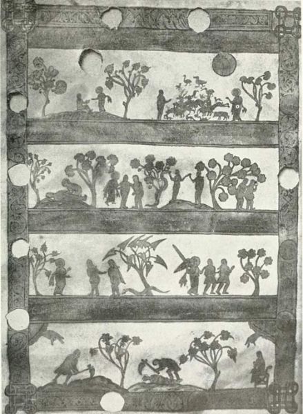 16. Darstellungen aus der Schöpfungsgeschichte. Alkuinsbibel. Bamberg. 