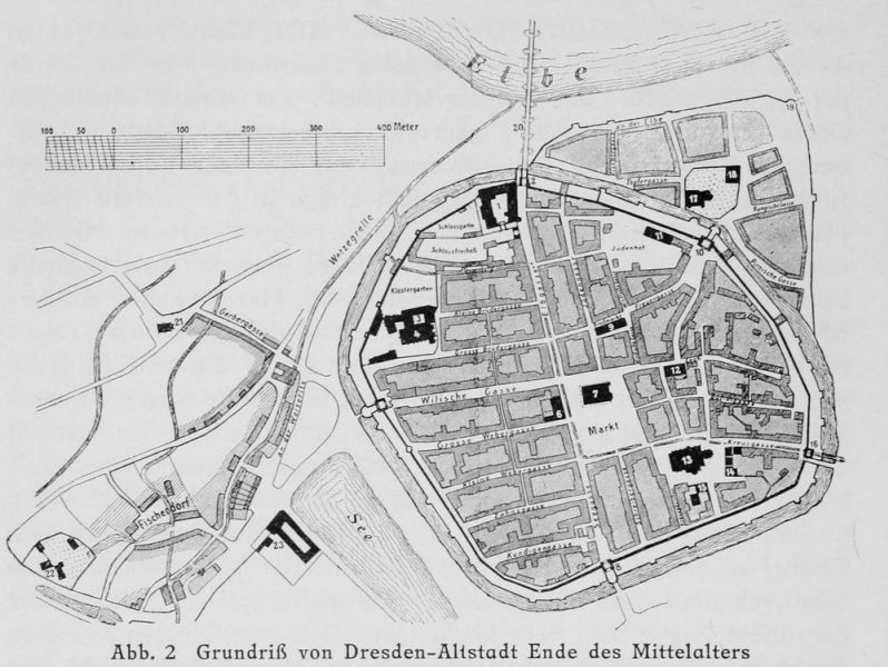 Abb. 2 Grundriß von Dresden-Altstadt Ende des Mittelalters