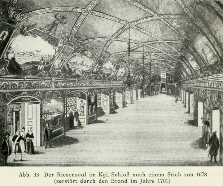Abb. 33 Der Riesensaal im Kgl. Schloss nach einem Stich von 1678 (zerstört durch den Brand im Jahre 1701) 