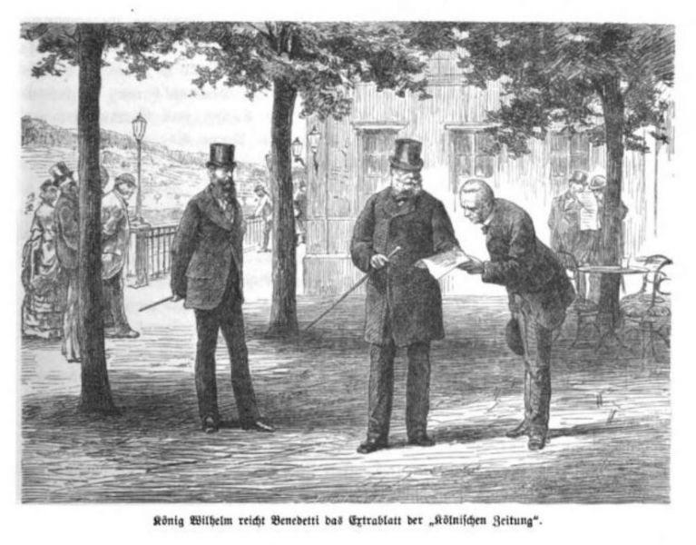 König Wilhelm reicht Benedetti das Extrablatt der Kölnischen Zeitung