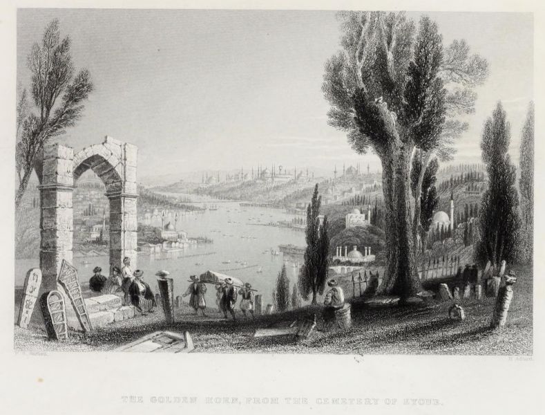 05. The Golden Horn, frorn the cemetery of Eyoub, das Goldene Horn, oder der Hafen von Konstantinopel, dargestellt vom Leichenhofe zu Eyoub 