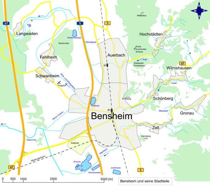 Auerbacher Schloss, Benheim und seine Stadtteile