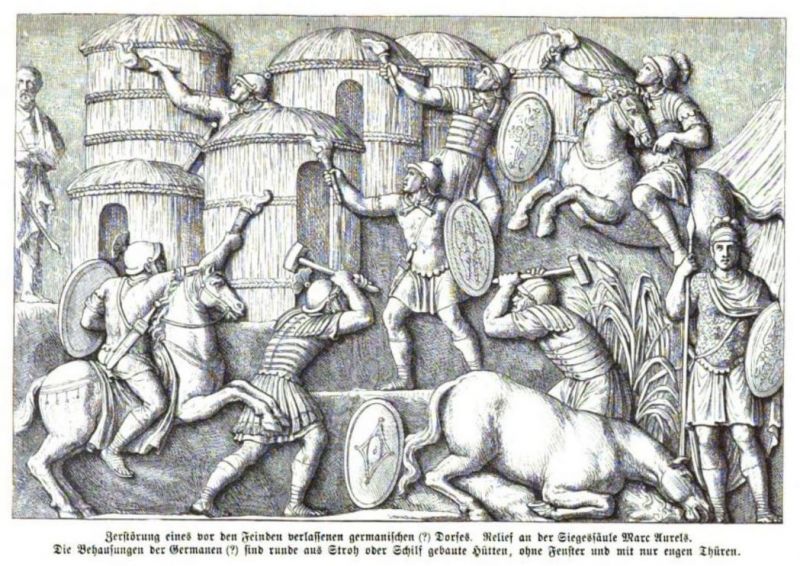 Zerstörung eines vor den Feinden verlassenen germanischen Dorf