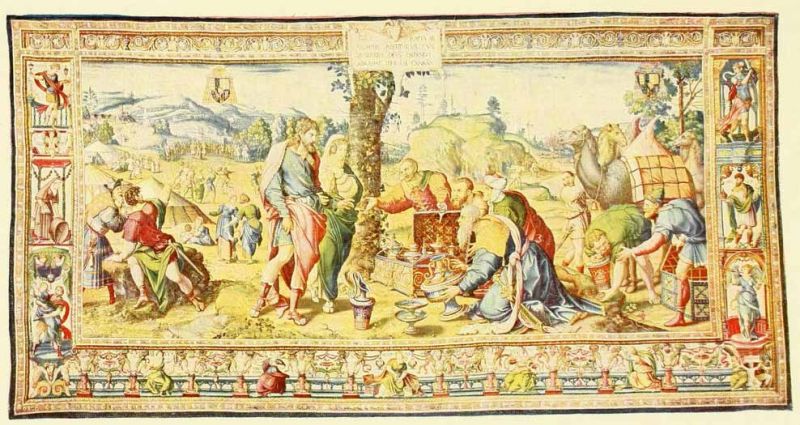 V. Die von den Ägyptern geraubte Sara wird Abraham zurückerstattet (Genesis, Kap. 12). Brüssel, 16. Jahrhundert.