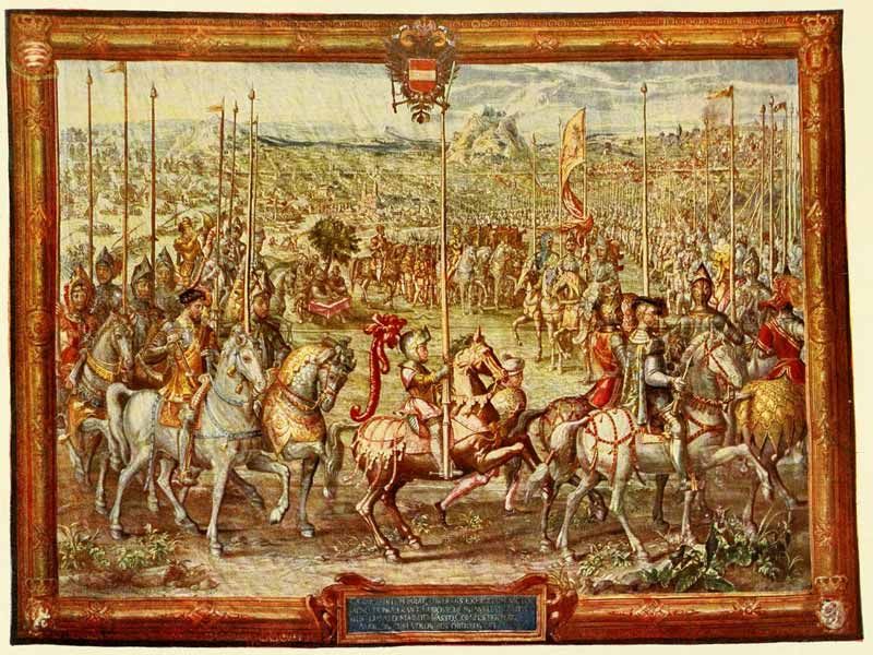 XII. Die Musterung des Heeres Karls V. bei Barcelona. — Brüssel, 16. Jahrhundert.