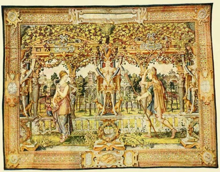 XIV. Vertumnus naht Pomona als Landmann. — Brüssel, 16. Jahrhundert. 
