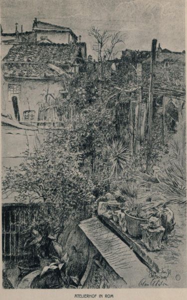 Atelierhof in Rom — Kreide — Leipzig, Museum der bildenden Künste 