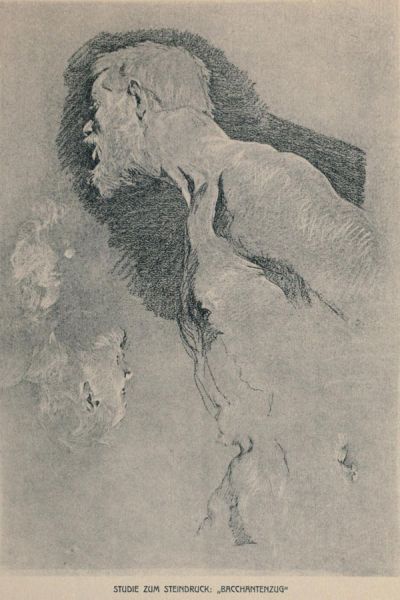 Halbakt-Studie zu dem Steindruck „Bacchantenzug“ — Kreide, weiß gehöht — Dresden, Kupferstich-Kabinett 