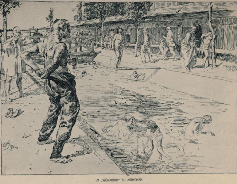 Im „Würmbad“ zu München — Feder — Dresden, Kupferstich-Kabinett 