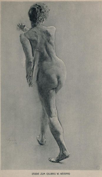 Studie zu dem Exlibris W. Weigand, Schreitender Akt — Leipzig, Museum der bildenden Künste 