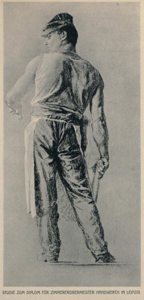 Studie zu dem Diplom für den Zimmererobermeister Handwerk in Leipzig, Geselle — Kreide usw. — Leipzig, Museum der bildenden Künste 