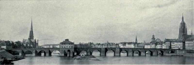 Frankfurt am Main - Die alte Mainbrücke mit der Mühle (um 1800)