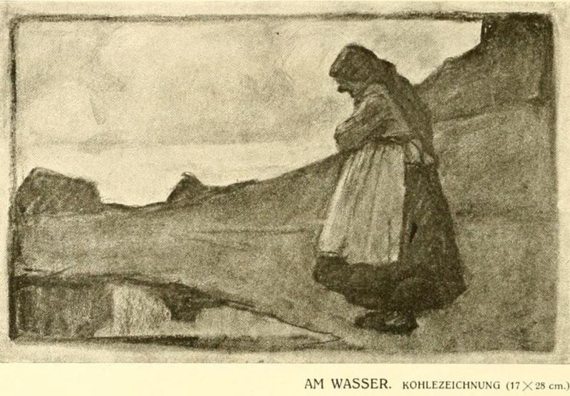 Am Wasser (Kohlezeichnung) – Selma Plawneek, Riga