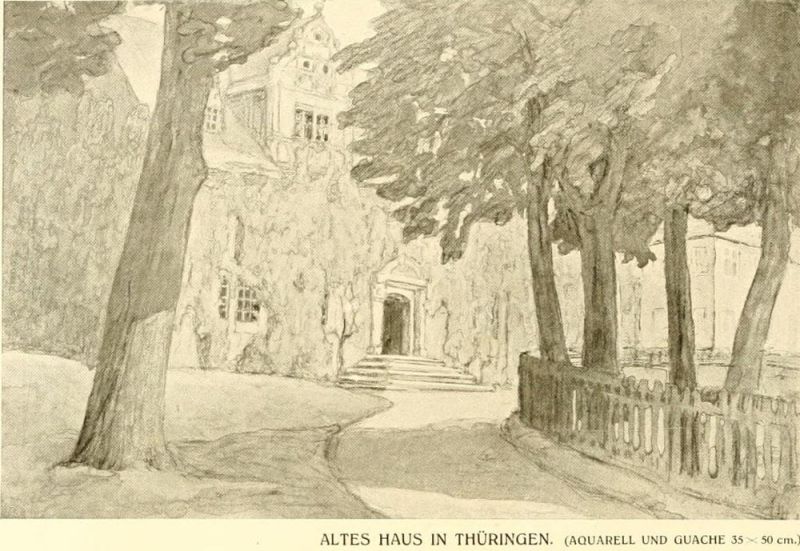 Altes Haus in Thüringen (Aquarell und Guache) – E. Deeters, Riga