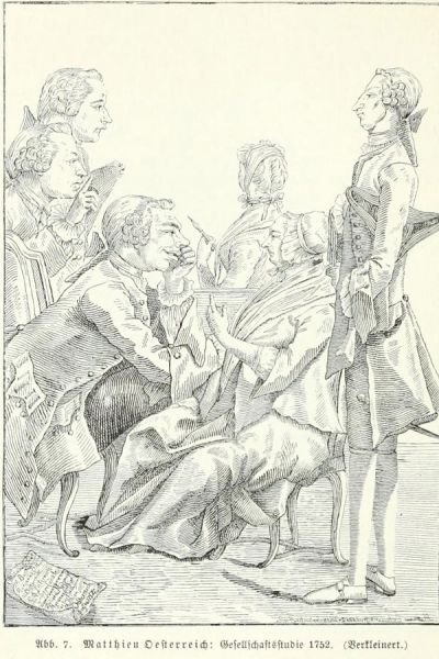 Abb. 7. Matthieu Oesterreich: Gesellschaftsstudie 1752. (Verkleinert.)