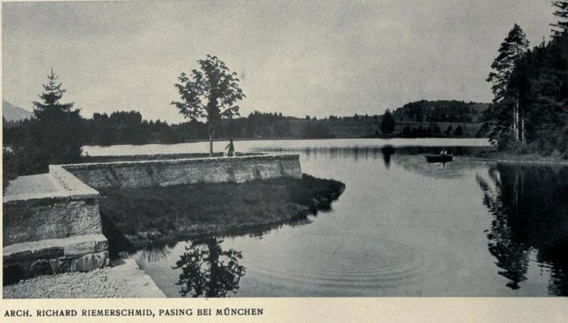 S.04 Richard Riemerschmid – Haus Schwalten bei Füssen – Terrasse und Weiher, links