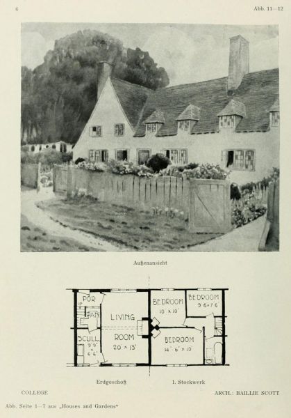 Abb. 11-12 College, Grundrisse. Seite 1-7 aus „House and Gardens“. Arch.: Baillie Scott
