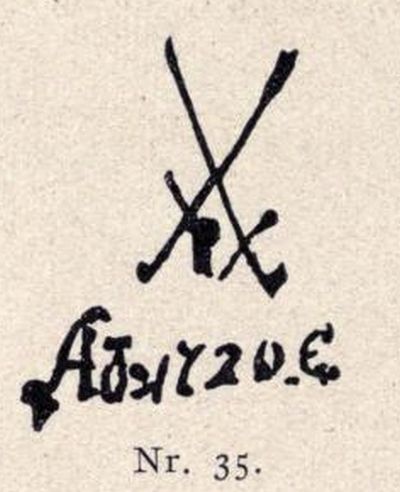 Nr. 35 Blaue Schwertermarke aus dem Jahre 1720, Porzellansammlung Sammlung zu Dresden (?)