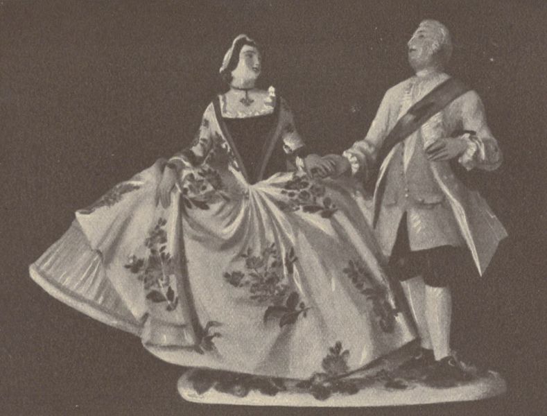Tafel VIII. Krinolinengruppe (August III. und Gemahlin). Modell von Kaendler. Bunt bemalt