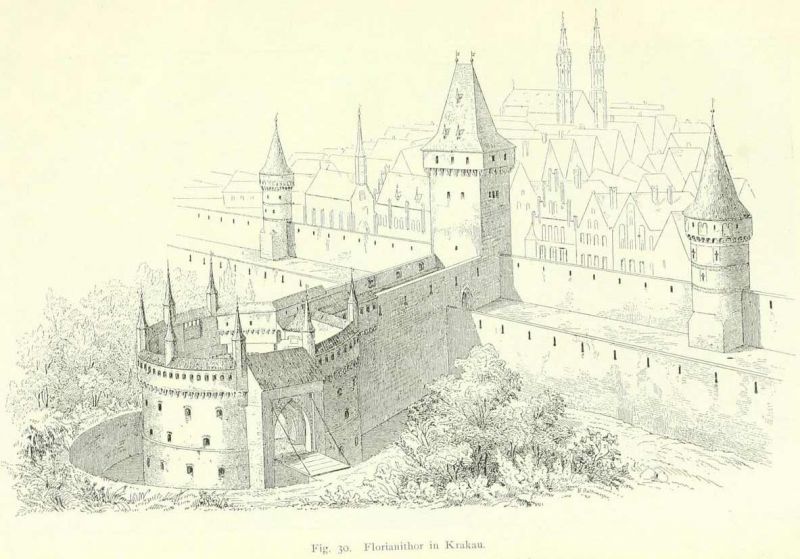 Fig. 30. Florianitor in Krakau (Nach Essenwein. – Mitteilungen der k. k. Zentral-Kommission.)