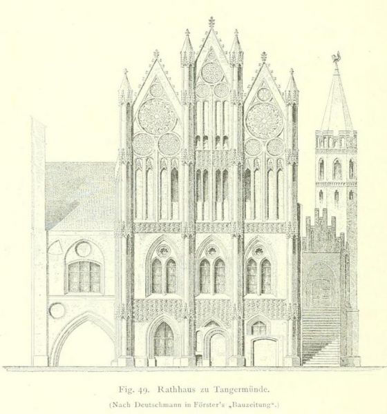 Fig. 49. Rathaus zu Tangermünde (Nach Deutschmann in Försters „Bauzeitung“.)