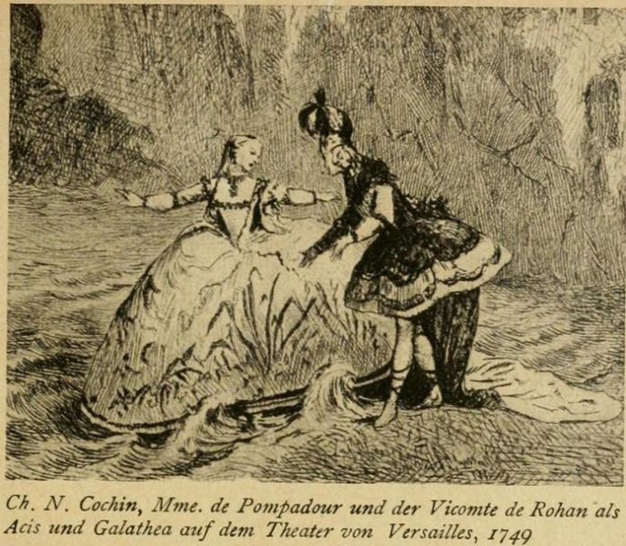 071. Ch. N. Cochin, Mme. de Pompadour und der Vicomte de Rohan als Acis und Galathea auf dem Theater von Versailles, 1749