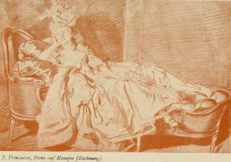 094. J. Trinquesse, Dame auf Kanapee (Zeichnung)