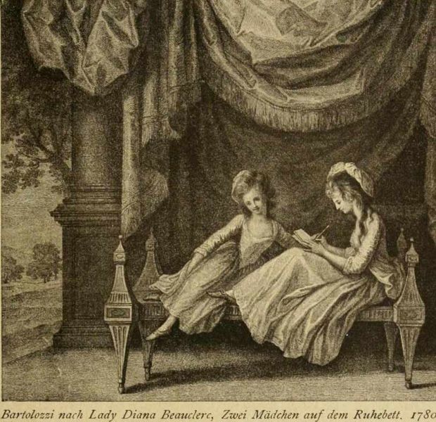 113. Bartolozzi nach Lady Diana Beauclerc. Zwei Mädchen auf dem Ruhebett. 1780