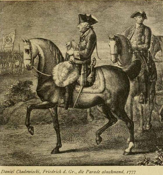 170. Chodowiecki, Friedrich der Große, die Parade abnehmend, 1777