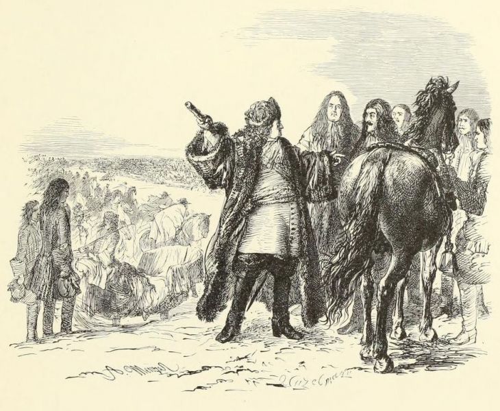 4. Die Schlittenexpedition der Armee des Großen Kurfürsten über das Kurische Haff. Vignette zu Kapitel VI der „Brandenburgischen Denkwürdigkeiten“. Geschnitten von UNZELMANN. 