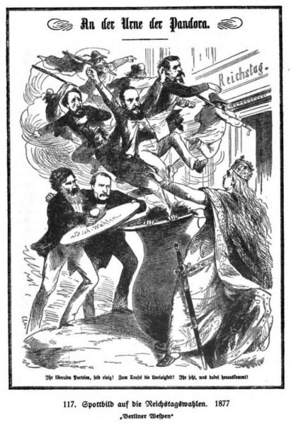 Spottbild auf die Reichstagswahlen 1877