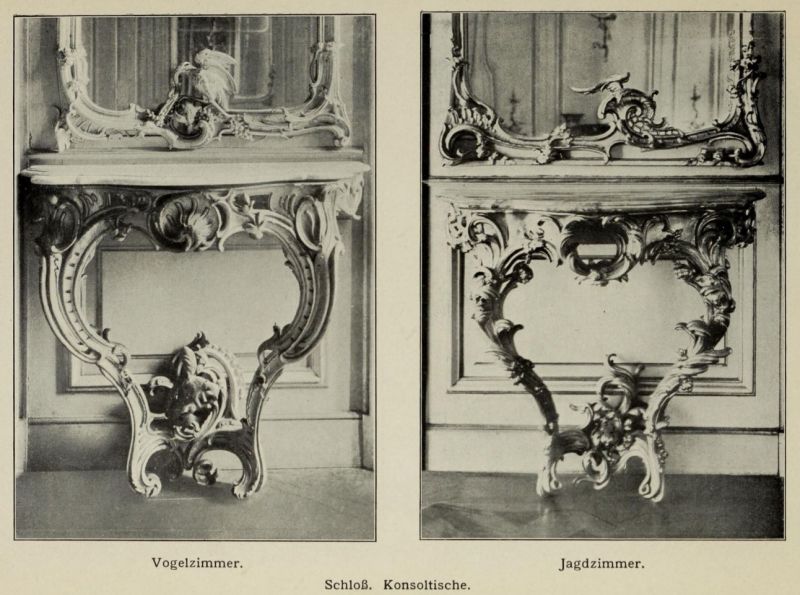 Wilhelmstal 052. Schloss, Konsoltische, Vogelzimmer, Jagdzimmer