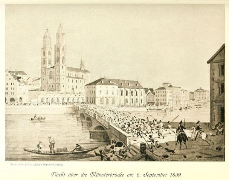 031. Zürich, Flucht über die Münsterbrücke am 6. September 1839