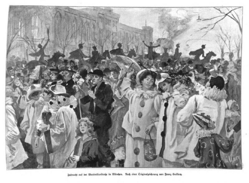 Sittenbild, München Fastnacht auf der Maximilianstraße
