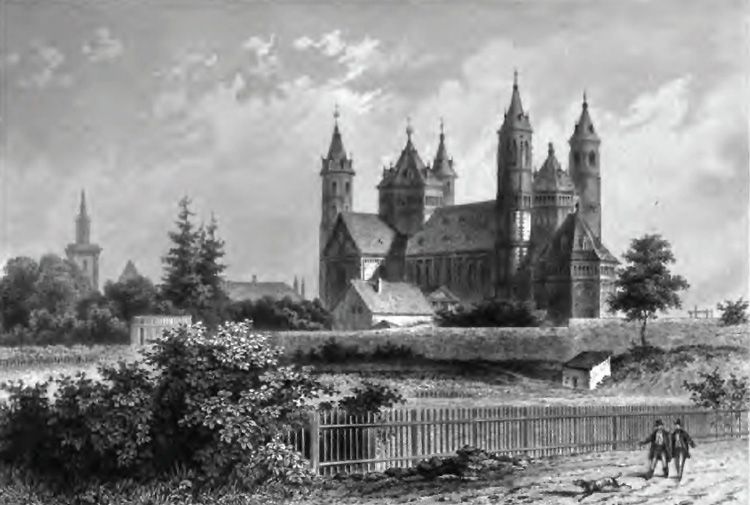 Worms, eine sehr alte, evangelische, ehemalige freie Reichsstadt. Luther legte 1521 bei dem hier abgehaltenen Reichstage vor Kaiser Carl V sein Glaubensbekenntnis ab.