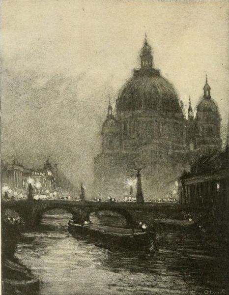 Berlin — The Cathedral and the Frederick Bridge, from the Circus Busch on the north side of the Spree. Painted by Karl O Lynch von Town.