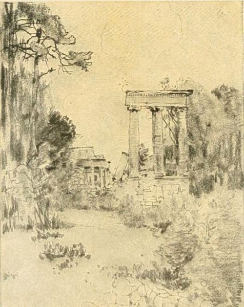 Potsdam — The Ruinenberg, the ruins built by Frederick the Great, north of Sans Souci. Drawn by Hans Herrmann. 