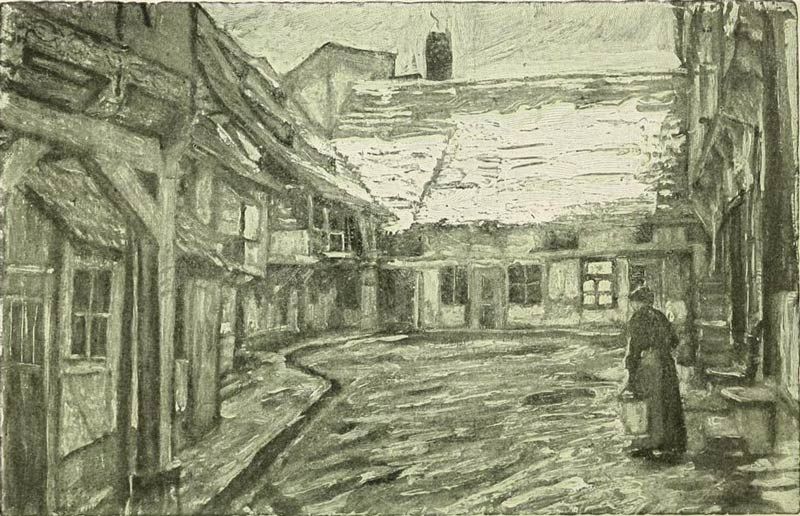 Brunswick — An Old Courtyard in Brunswick. Painted by Gertrude Wurmb. 