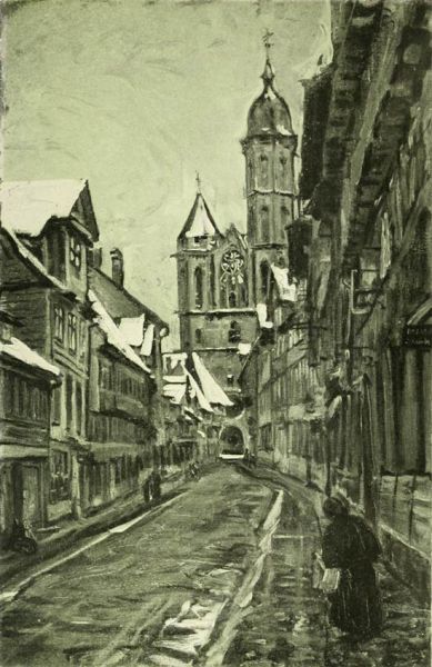 Brunswick — The front of St. Andrews, as seen from the Weber-Strasse. Painted by Gertrude Wurmb. 