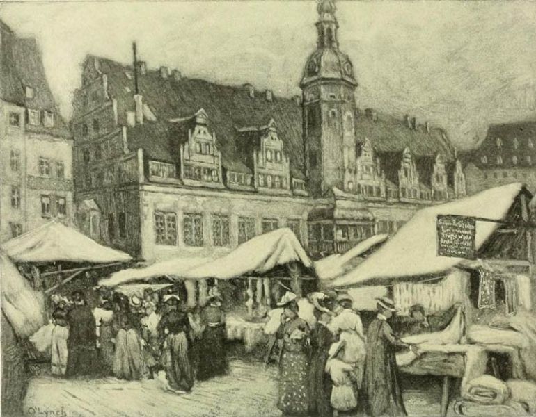 Leipsic — The Old Rathaus. Painted by Karl O Lynch von Town. 
