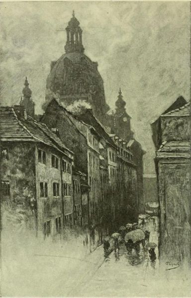 Dresden — Church of Our Lady from the Brühl Terrace. Painted by Karl O Lynch von Town. 