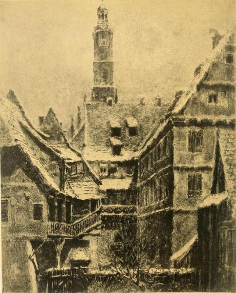 Rothenburg — Court of the Apotheke. Etched by O F. Probst.